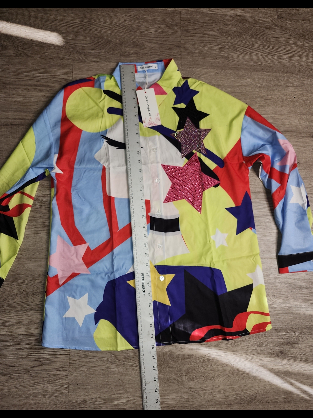 Over Apparel Colorful Star-Print Button-Down Women's Dress - Picture 2 of 8